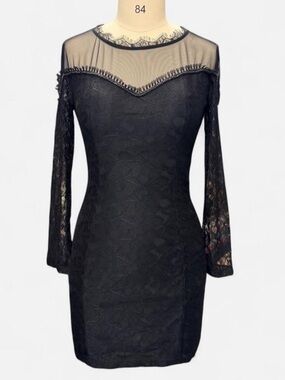 Elegant Black Lace Sheath Dress with Illusion Neckline